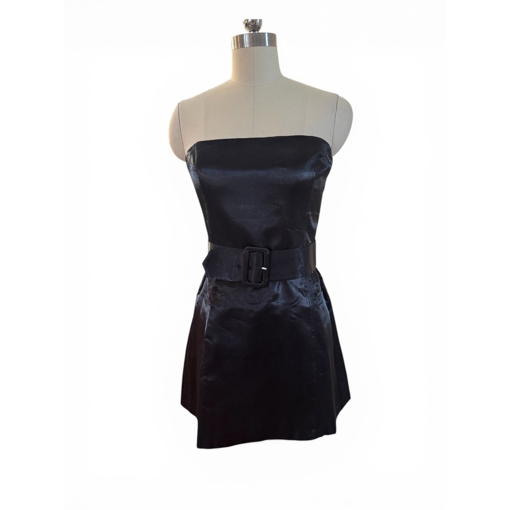 NWT Amanda Uprichard Fae Strapless Satin Mini Dress Black Sz Medium - Picture 4 of 7